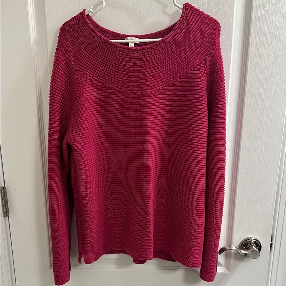 Talbots Pink Crew Neck Sweater with Ribbed Texture